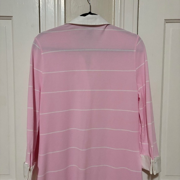 Brooks Brothers Pink White Striped Polo Dress Large White Collar French Cuffs - Picture 4 of 10